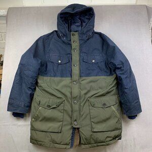 Gap Mens Winter Jacket XL Blue Green Full Zip Hybrid Heavyweight Denim Nylon